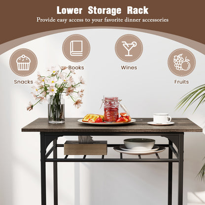 3-Piece Dining Table Set with Storage Rack and Metal Frame for Small Spaces, Grey