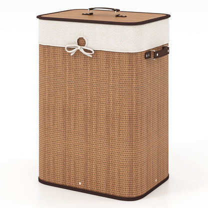 19 Gal Rectangle Bamboo Clothes Hamper with Lid & Handles
