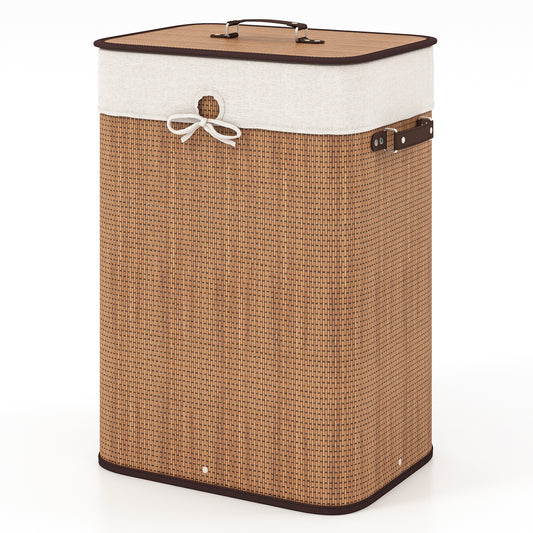 19 Gal Rectangle Bamboo Clothes Hamper with Lid & Handles