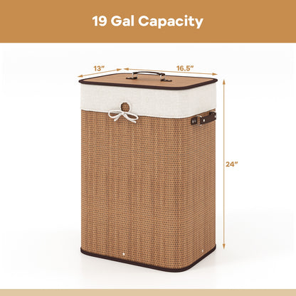 19 Gal Rectangle Bamboo Clothes Hamper with Lid & Handles