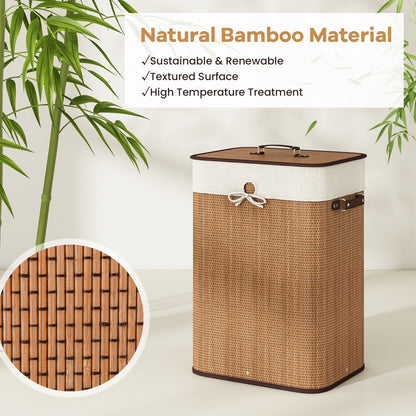19 Gal Rectangle Bamboo Clothes Hamper with Lid & Handles
