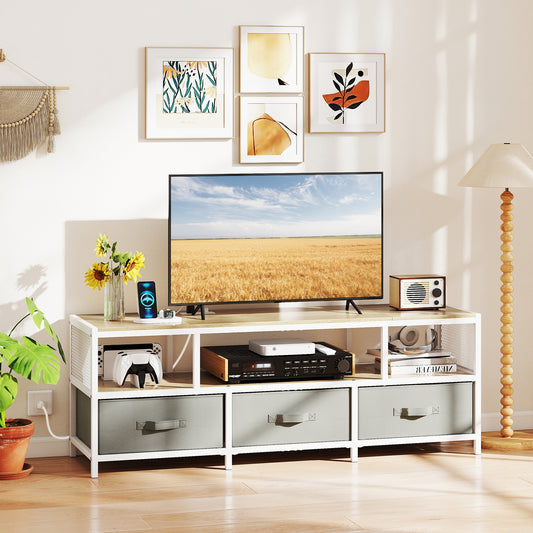Modern Media Console with Charging Station and Storage for TVs up to 65 Inches - Natural