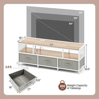 Modern Media Console with Charging Station and Storage for TVs up to 65 Inches - Natural