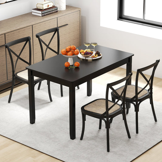 48 Inch Rectangular Wooden Dining Table for 4 with Solid Rubber Wood Legs in Black Finish