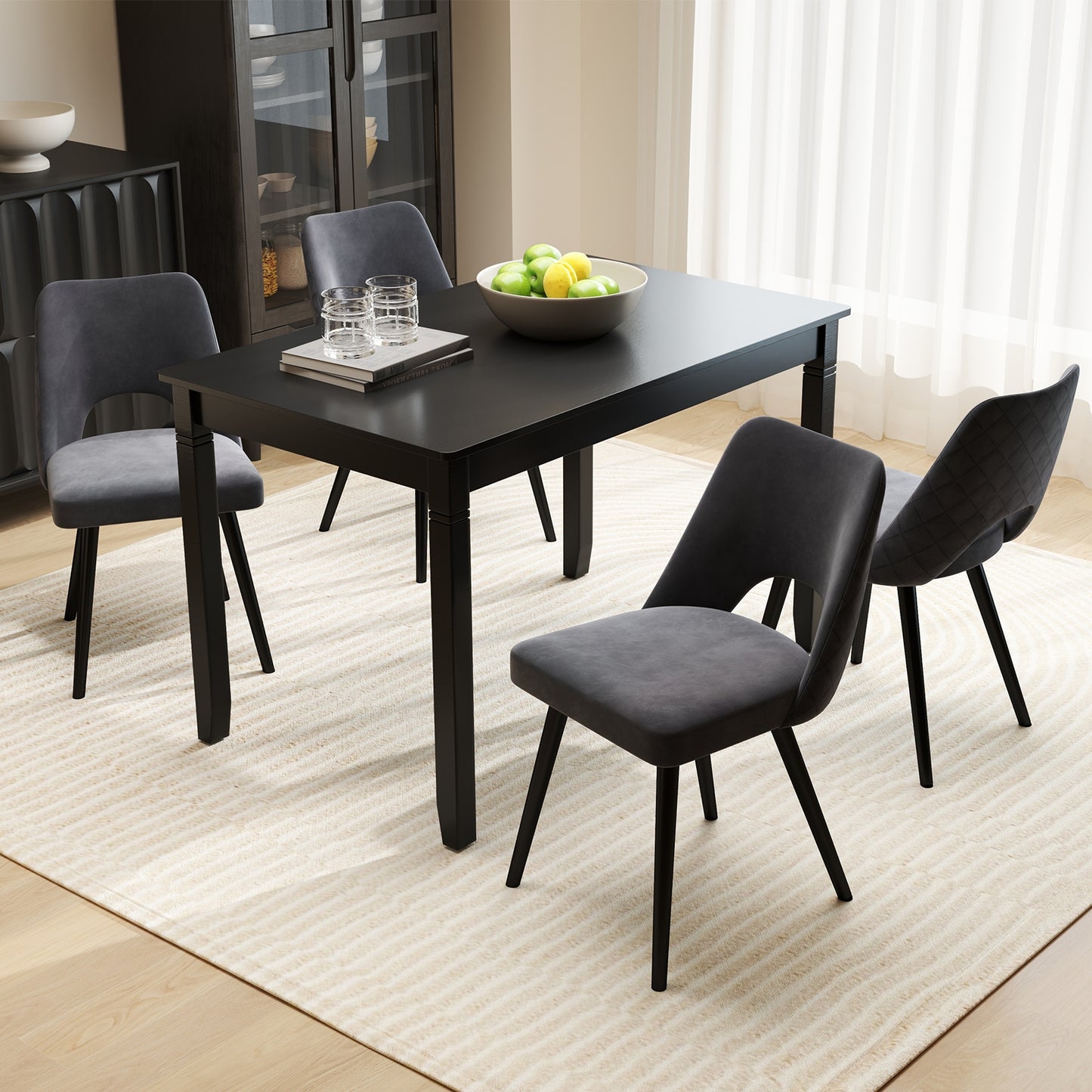 48 Inch Rectangular Wooden Dining Table for 4 with Solid Rubber Wood Legs in Black Finish