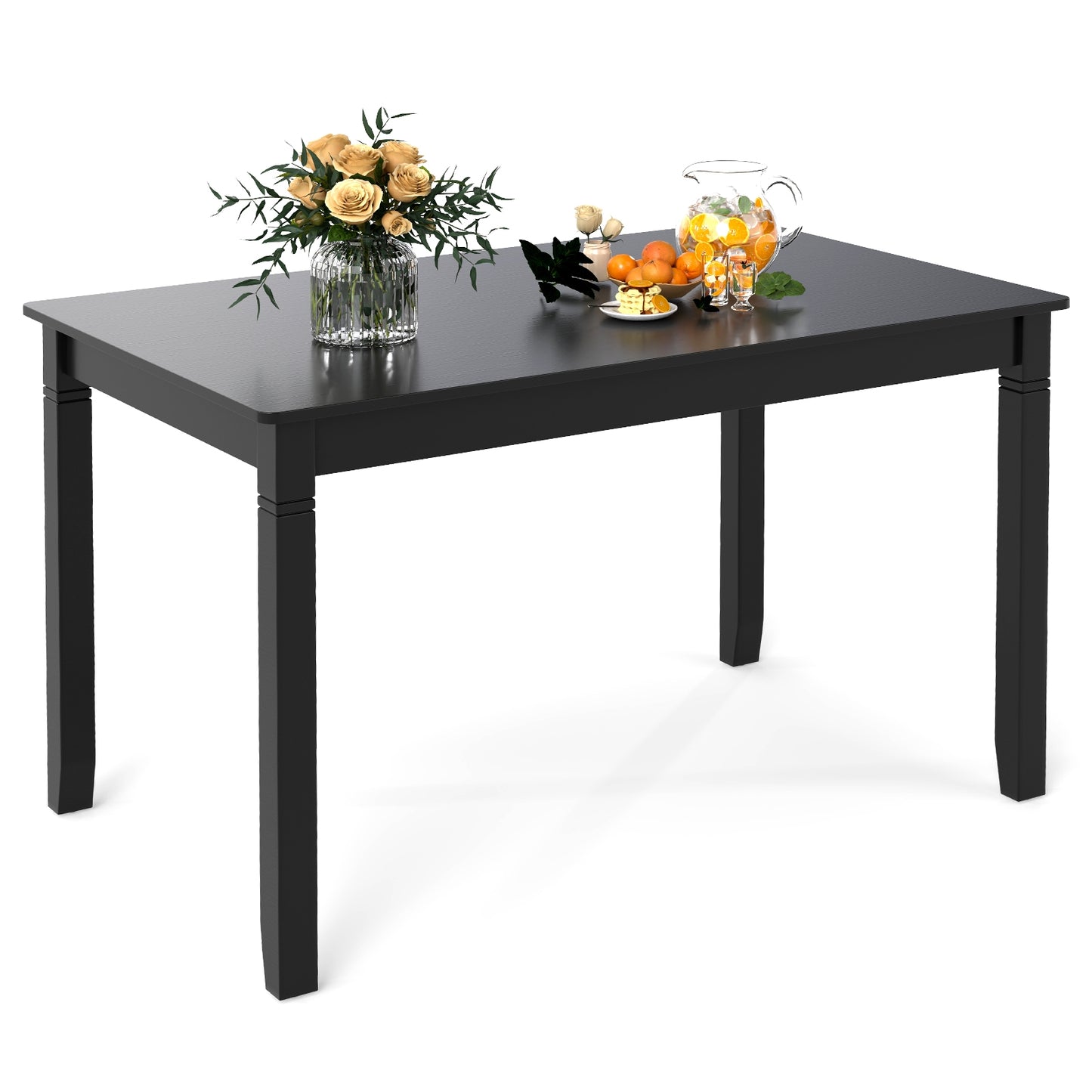 48 Inch Rectangular Wooden Dining Table for 4 with Solid Rubber Wood Legs in Black Finish