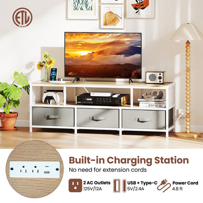 Modern Media Console with Charging Station and Storage for TVs up to 65 Inches - Natural