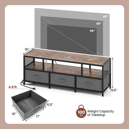 Modern Media Console with Charging Station and Storage for TVs up to 65 Inches - Rustic Brown