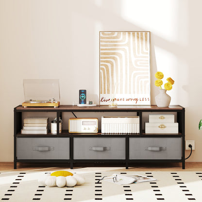 Modern Media Console with Charging Station and Storage for TVs up to 65 Inches - Rustic Brown