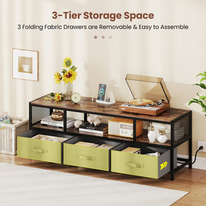 Modern Media Console with Charging Station and Storage for TVs up to 65 Inches - Rustic Brown