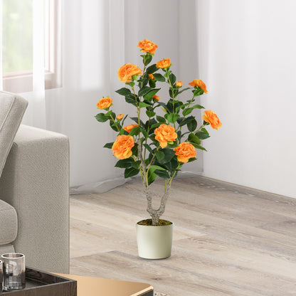 36 Inch Artificial Camellia Tree with Vibrant Blooming Flowers