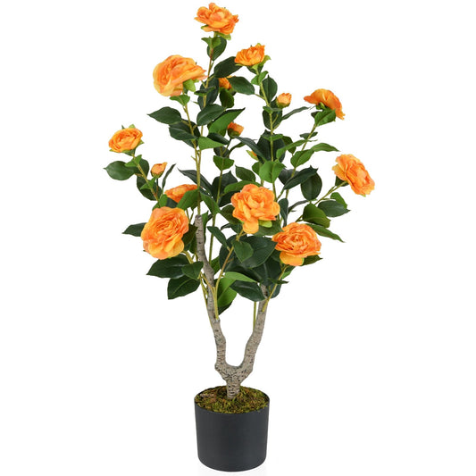 36 Inch Artificial Camellia Tree with Vibrant Blooming Flowers