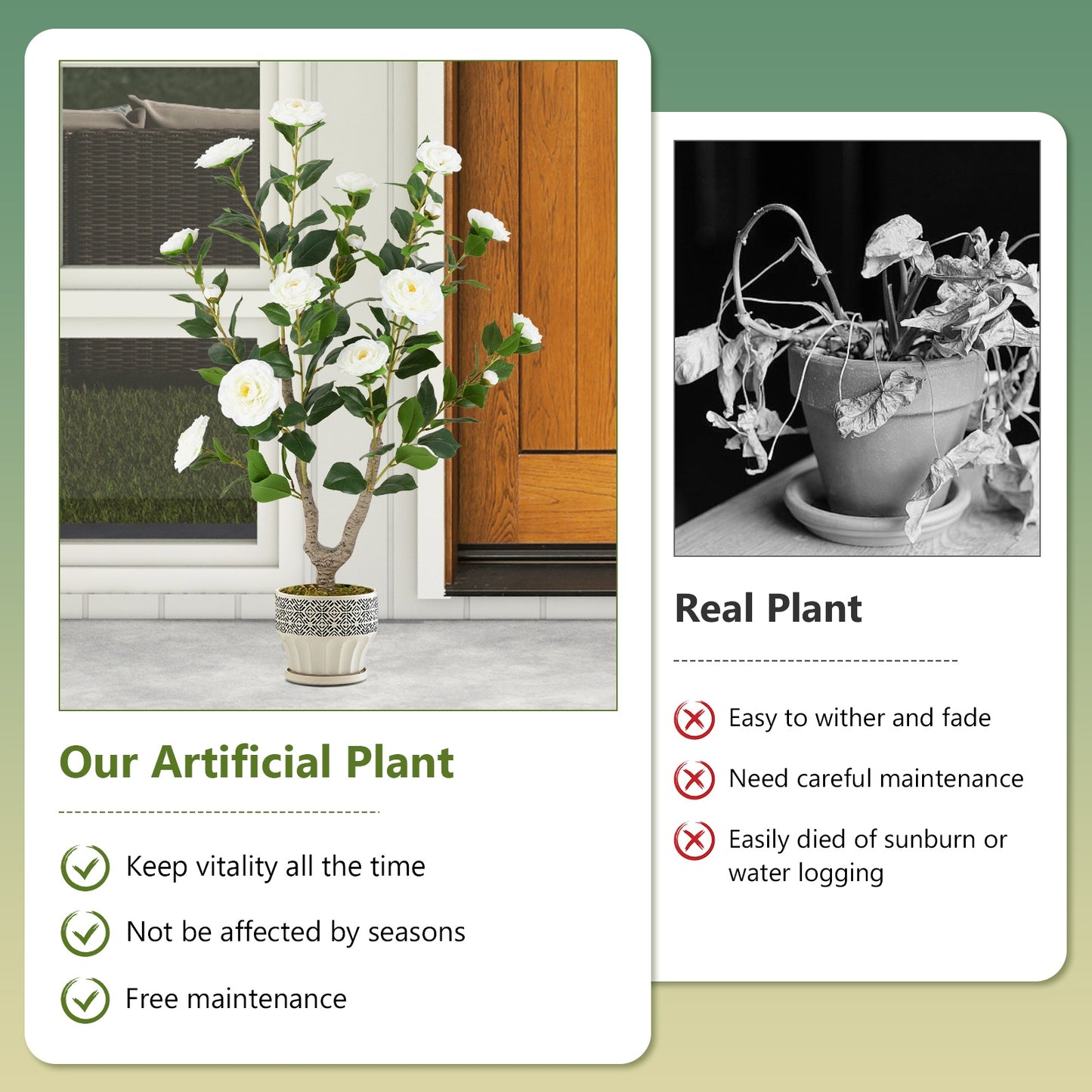 36 Inch Artificial Camellia Tree with Vibrant Blooming Flowers