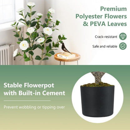 36 Inch Artificial Camellia Tree with Vibrant Blooming Flowers