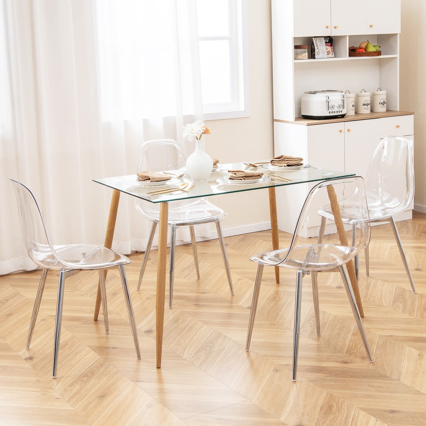 Modern Dining Chairs with Clear Plastic Shell and Silver Metal Legs - Set of 4