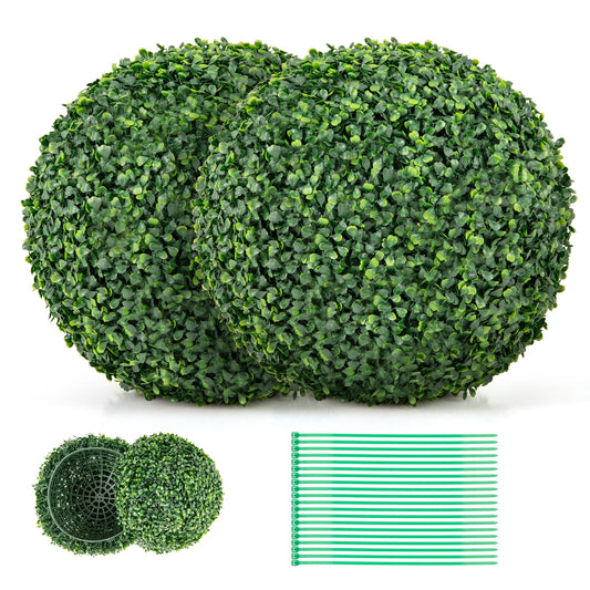 Set of 2 Artificial Boxwood Topiary Balls – 16" & 20" Faux Greenery for Patio, Garden, Front Door & Balcony