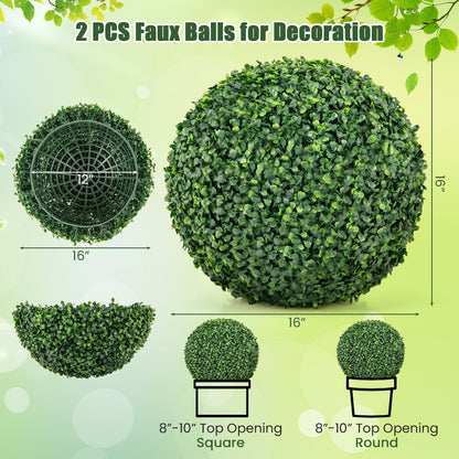 Set of 2 Artificial Boxwood Topiary Balls – 16" & 20" Faux Greenery for Patio, Garden, Front Door & Balcony