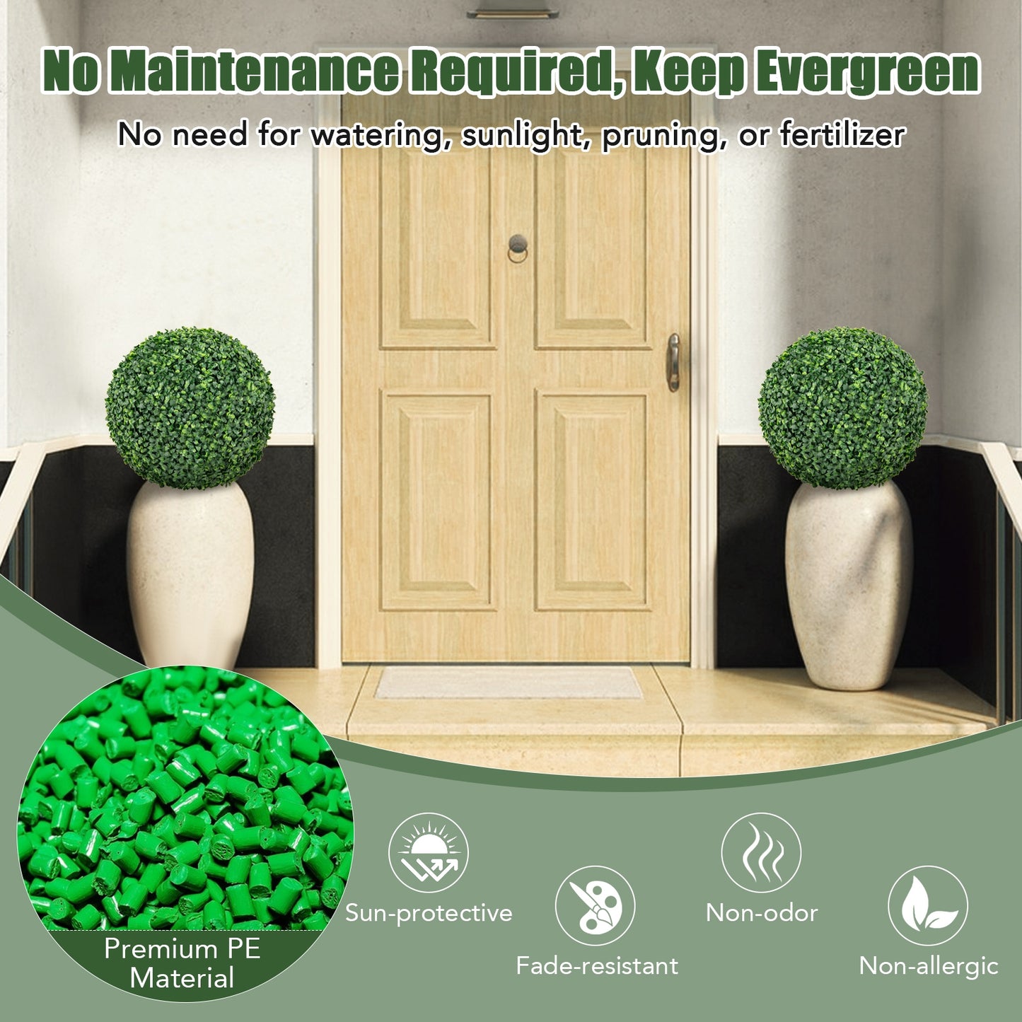 Set of 2 Artificial Boxwood Topiary Balls – 16" & 20" Faux Greenery for Patio, Garden, Front Door & Balcony