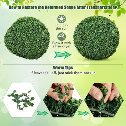 Set of 2 Artificial Boxwood Topiary Balls – 16" & 20" Faux Greenery for Patio, Garden, Front Door & Balcony