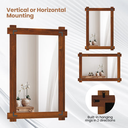 35" x 24" Rustic Wood Framed Mirror with Acacia Wood and Vintage Rivet Detailing in Brown