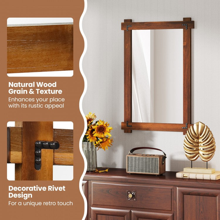 35" x 24" Rustic Wood Framed Mirror with Acacia Wood and Vintage Rivet Detailing in Brown