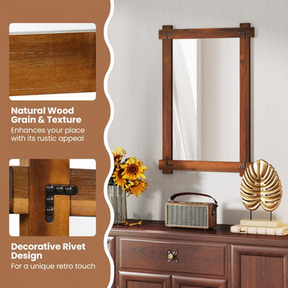 35" x 24" Rustic Wood Framed Mirror with Acacia Wood and Vintage Rivet Detailing in Brown