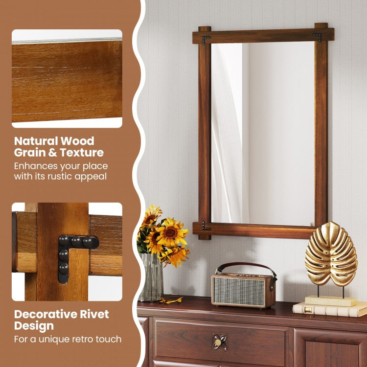 40" x 28.5" Rustic Wood Framed Mirror with Acacia Wood and Vintage Rivet Detailing in Brown