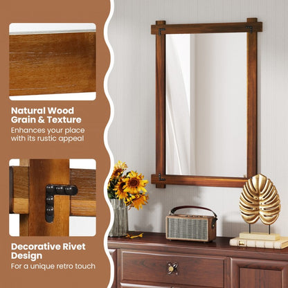 40" x 28.5" Rustic Wood Framed Mirror with Acacia Wood and Vintage Rivet Detailing in Brown