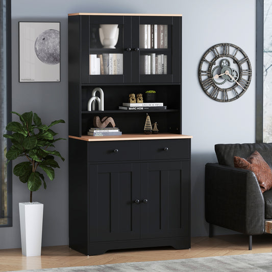 Kitchen Pantry Cabinet with Adjustable Shelves and Spacious Storage - Black
