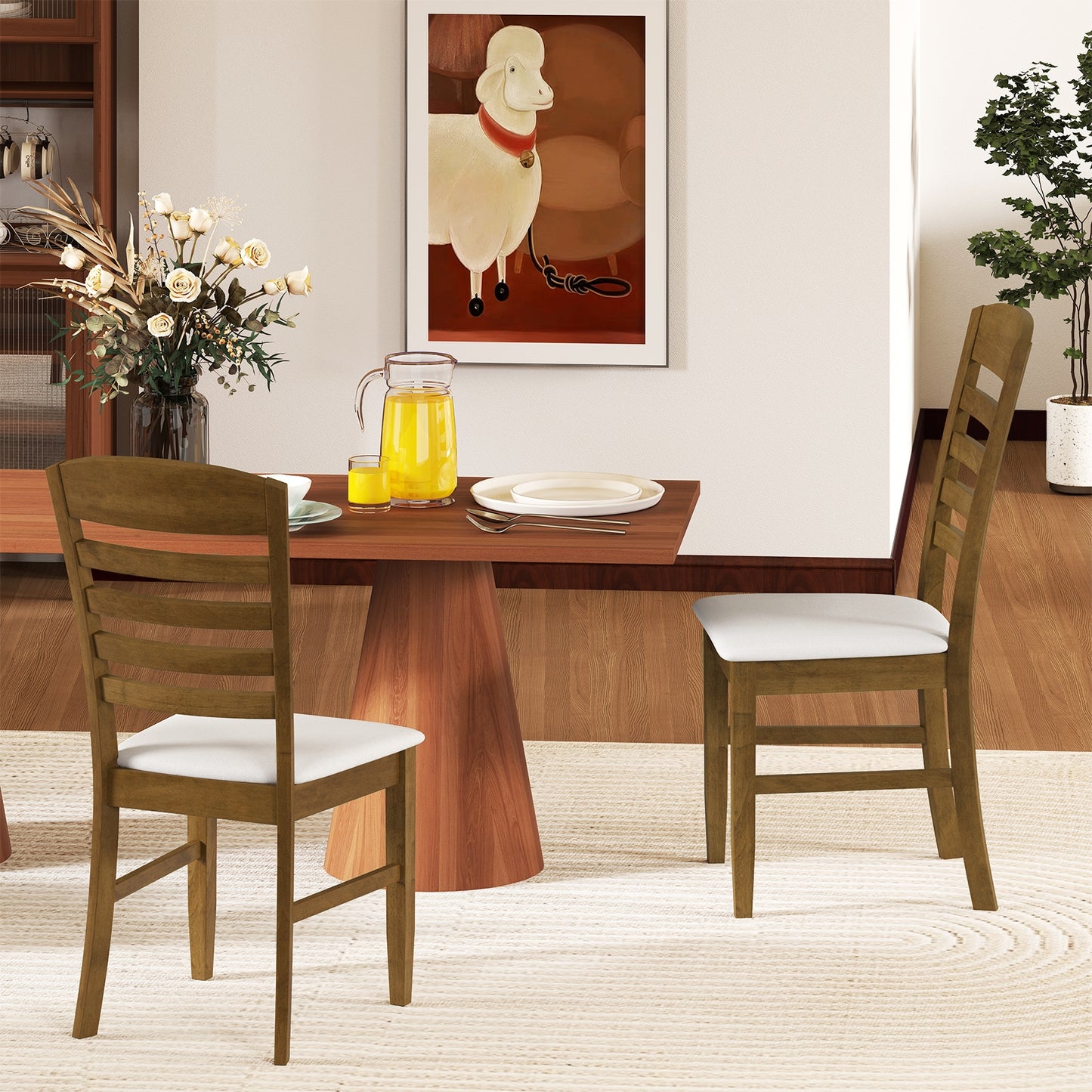 Dining Chairs with Padded Seat and Sturdy Rubber Wood Frame, Set of 2