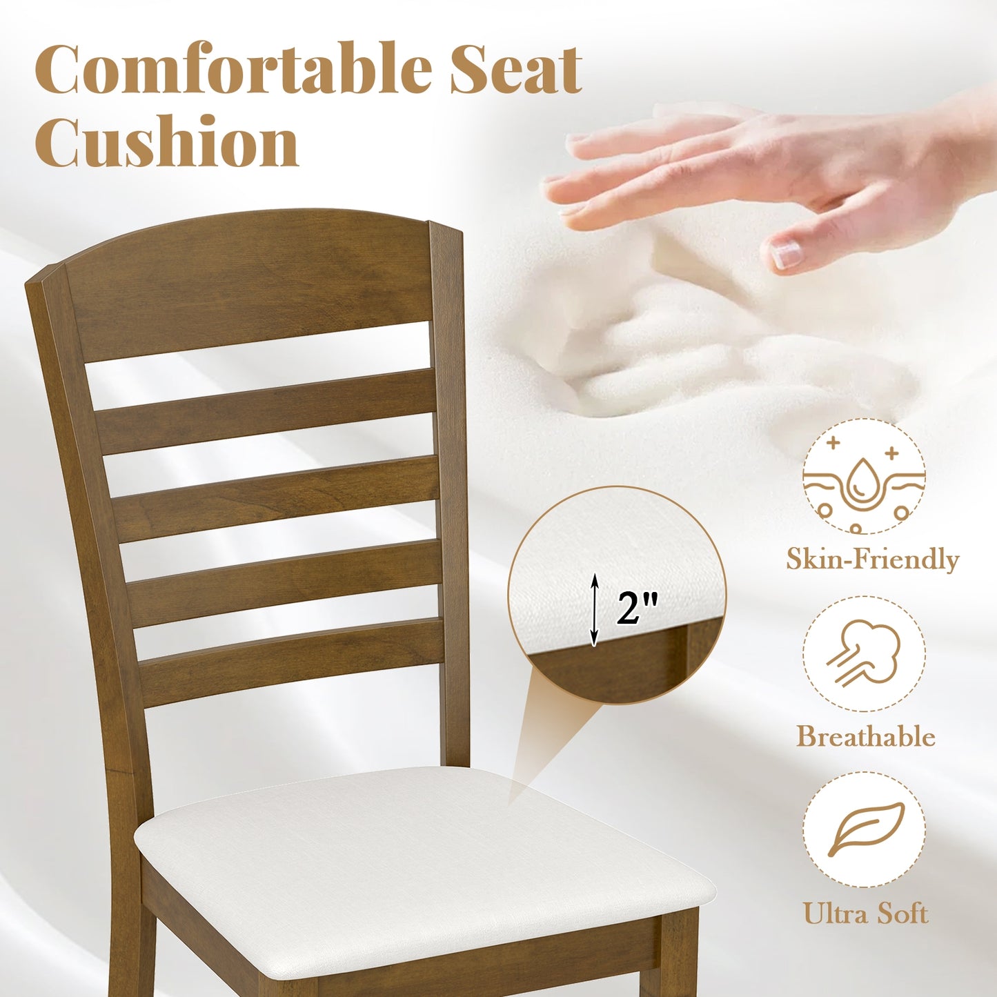 Dining Chairs with Padded Seat and Sturdy Rubber Wood Frame, Set of 2