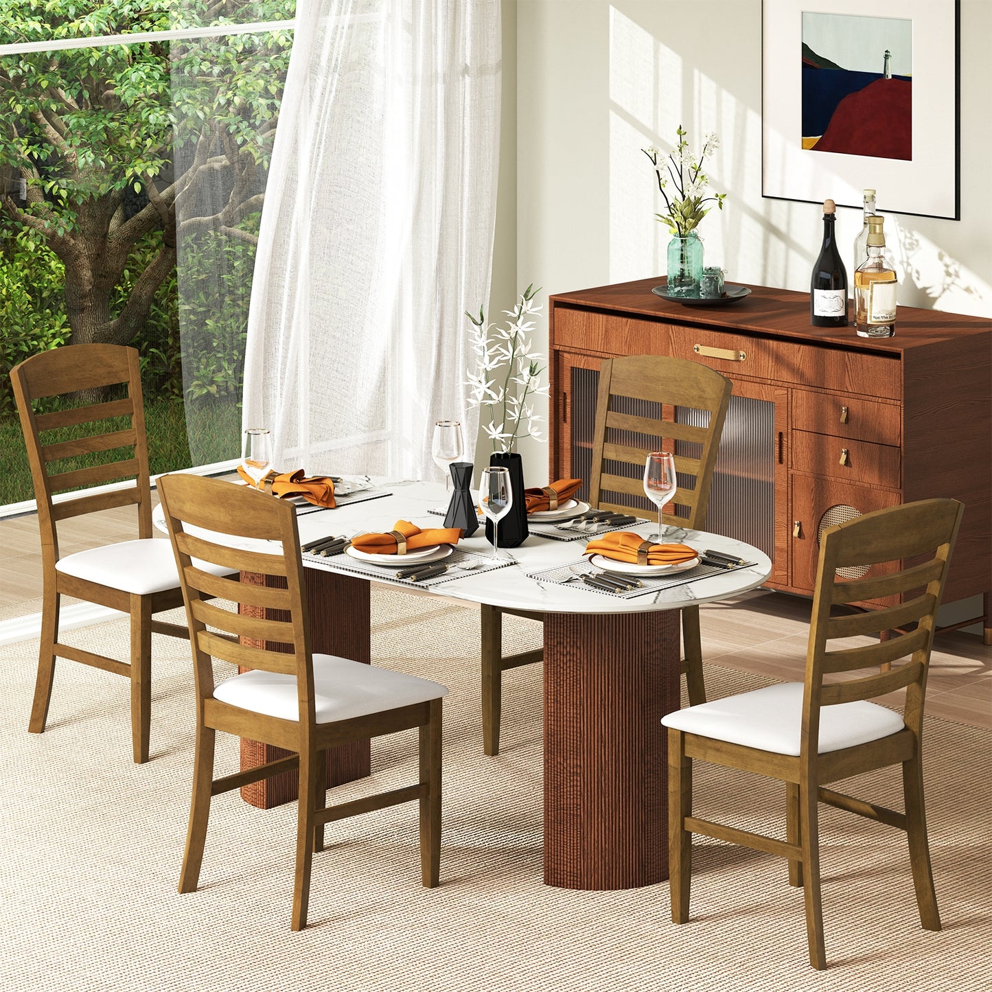 Dining Chairs with Padded Seat and Sturdy Rubber Wood Frame, Set of 2