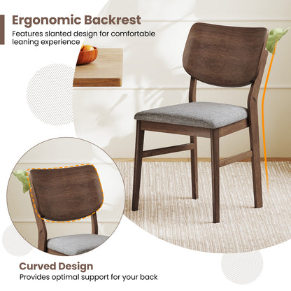 Set of 2 Farmhouse Upholstered Dining Chairs with Rubber Wood Frame – Grey
