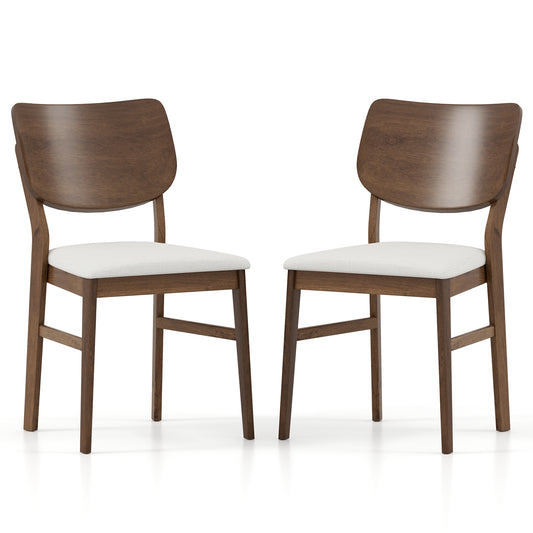 Set of 2 Farmhouse Upholstered Dining Chairs with Rubber Wood Frame – White