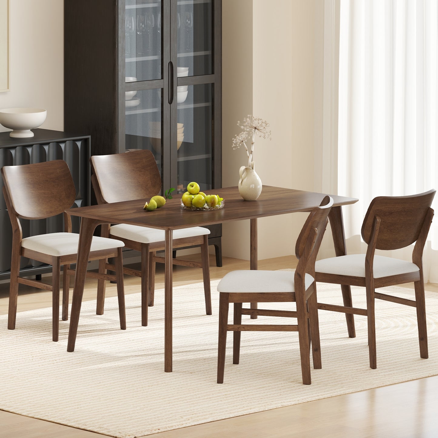 Set of 2 Farmhouse Upholstered Dining Chairs with Rubber Wood Frame – White