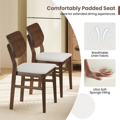 Set of 2 Farmhouse Upholstered Dining Chairs with Rubber Wood Frame – White