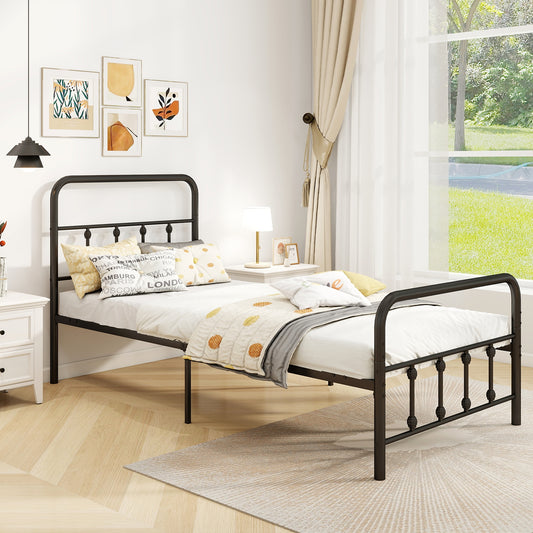 Victorian Style Metal Bed Frame with Headboard and 12.5" Underbed Storage – Twin Size