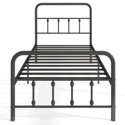 Victorian Style Metal Bed Frame with Headboard and 12.5" Underbed Storage – Twin Size