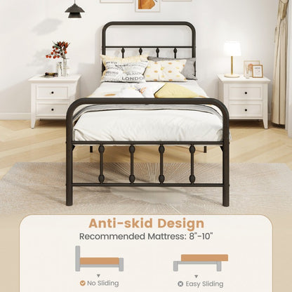 Victorian Style Metal Bed Frame with Headboard and 12.5" Underbed Storage – Twin Size
