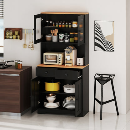 Kitchen Pantry Cabinet with Adjustable Shelves and Spacious Storage - Black