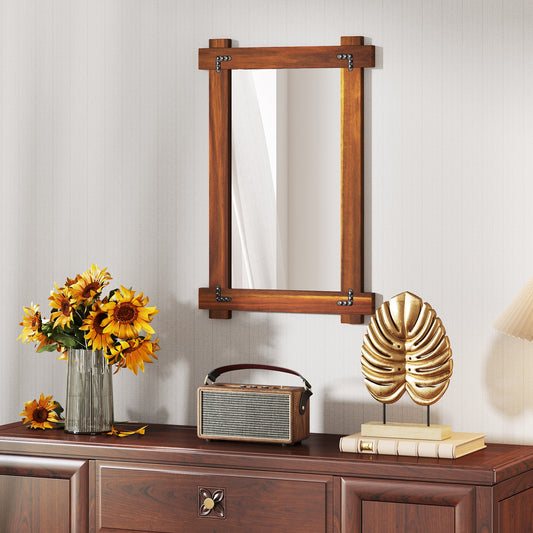 30" x 20" Rustic Wood Framed Mirror with Acacia Wood and Vintage Rivet Detailing in Brown