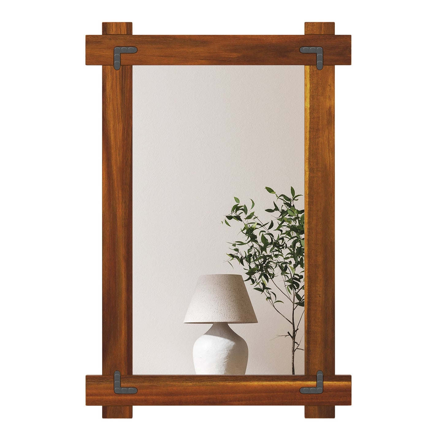40" x 28.5" Rustic Wood Framed Mirror with Acacia Wood and Vintage Rivet Detailing in Brown