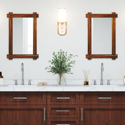 40" x 28.5" Rustic Wood Framed Mirror with Acacia Wood and Vintage Rivet Detailing in Brown