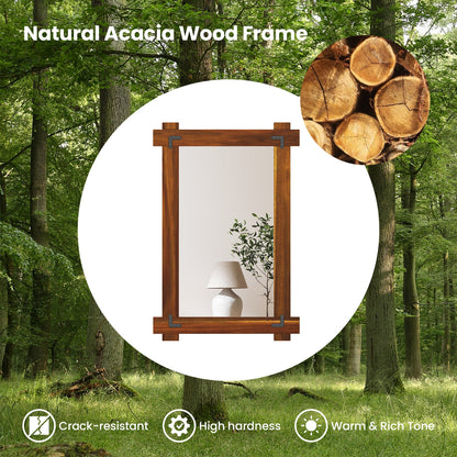 40" x 28.5" Rustic Wood Framed Mirror with Acacia Wood and Vintage Rivet Detailing in Brown