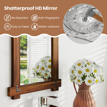 40" x 28.5" Rustic Wood Framed Mirror with Acacia Wood and Vintage Rivet Detailing in Brown