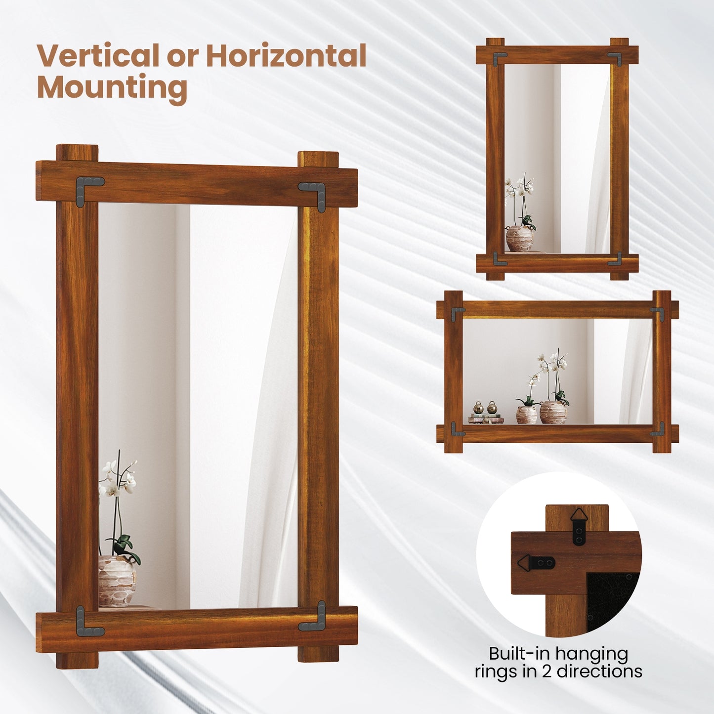 40" x 28.5" Rustic Wood Framed Mirror with Acacia Wood and Vintage Rivet Detailing in Brown
