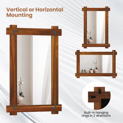 40" x 28.5" Rustic Wood Framed Mirror with Acacia Wood and Vintage Rivet Detailing in Brown