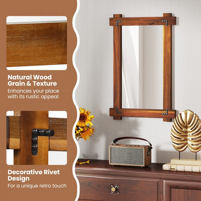30" x 20" Rustic Wood Framed Mirror with Acacia Wood and Vintage Rivet Detailing in Brown