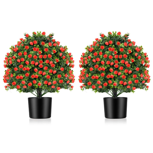Set of 2 Artificial Rose Topiary Ball Trees with Vibrant Faux Flowers – Perfect for Indoor & Outdoor Decor
