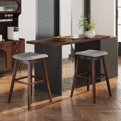 Modern Swivel Bar Stools with Rubber Wood Legs and Built In Footrest Set of 2